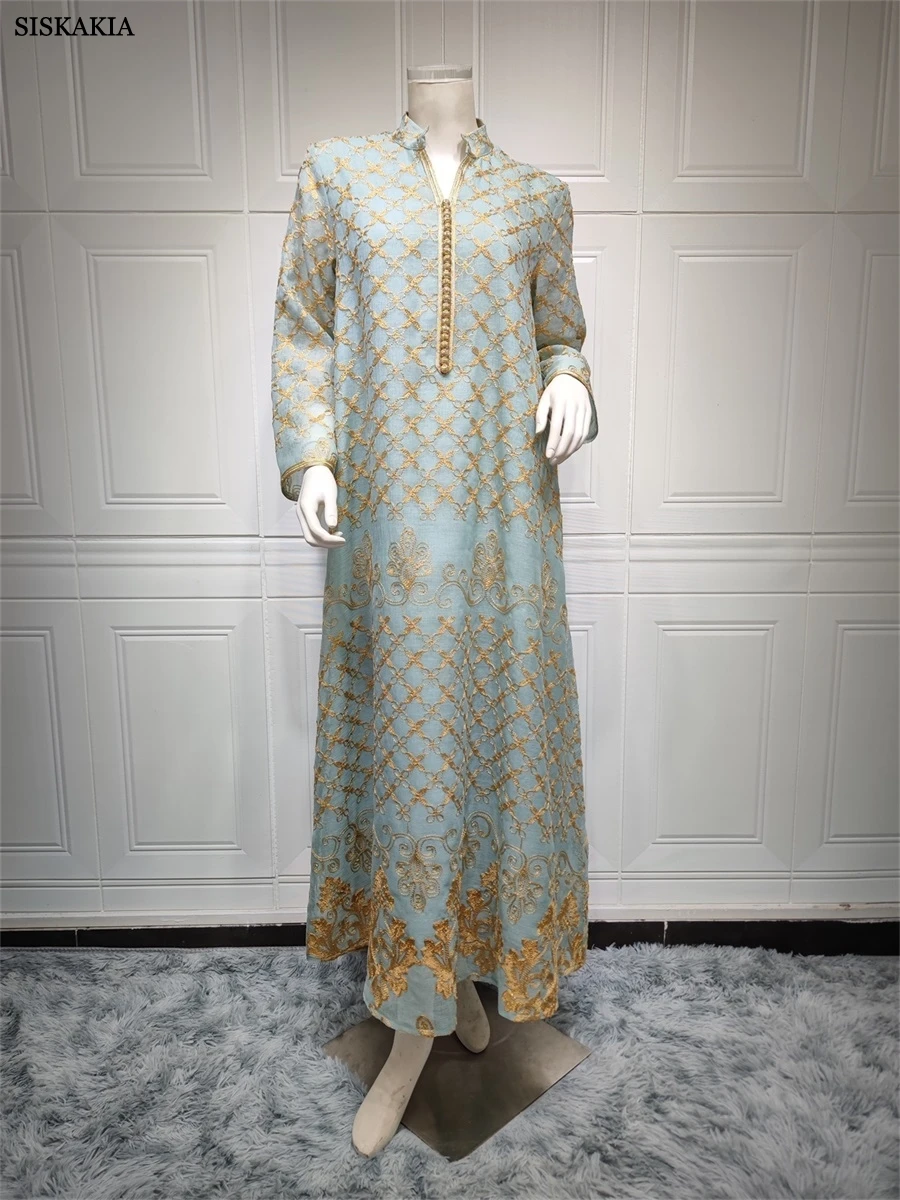 Ramadan Dresses Elegant Ethnic Floral Embroidery Kaftan Dress Moroccan Muslim Dubai Abaya Luxury Women Clothes 2023