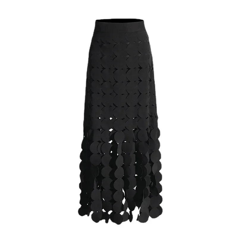 

Tassel High Waist Solid Color Halfskirt for Women's 2024 Autumn New Style Design Sense Combination Burnt Flower Circular Skirt