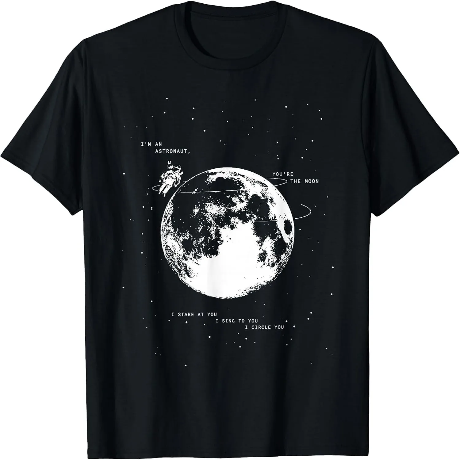 Astronaut Moon Retro Space Love Quote Graphic T-Shirt 100% cotton short sleeve tee