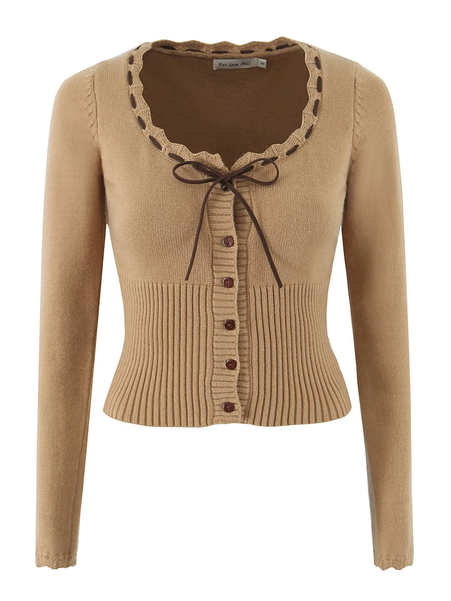 

Женский вязаный свитер Slim Fit Long Sve, U-Ne ort Top Wood ain, дизайн с поясом на талии, American Sle Faion