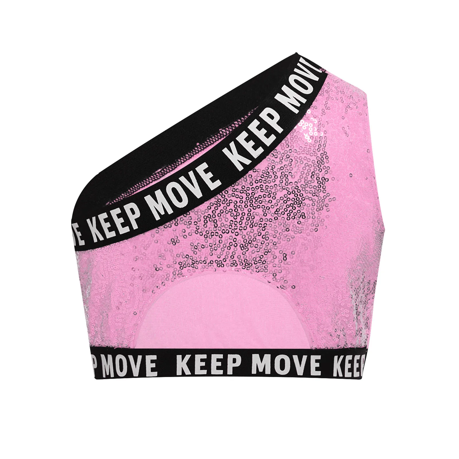 Costume da ballo jazz per ragazze Fahison monospalla con paillettes Canotta corta senza maniche con stampa di lettere Gilet lucido Streetwear