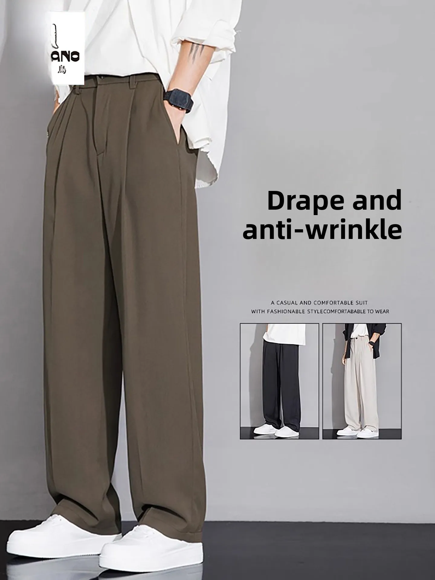 

Ice Silk Casual Pants for Men Lightweight Loose Straight Leg Trousers Summer Breathable Comfortable Faionable Youth Sle
