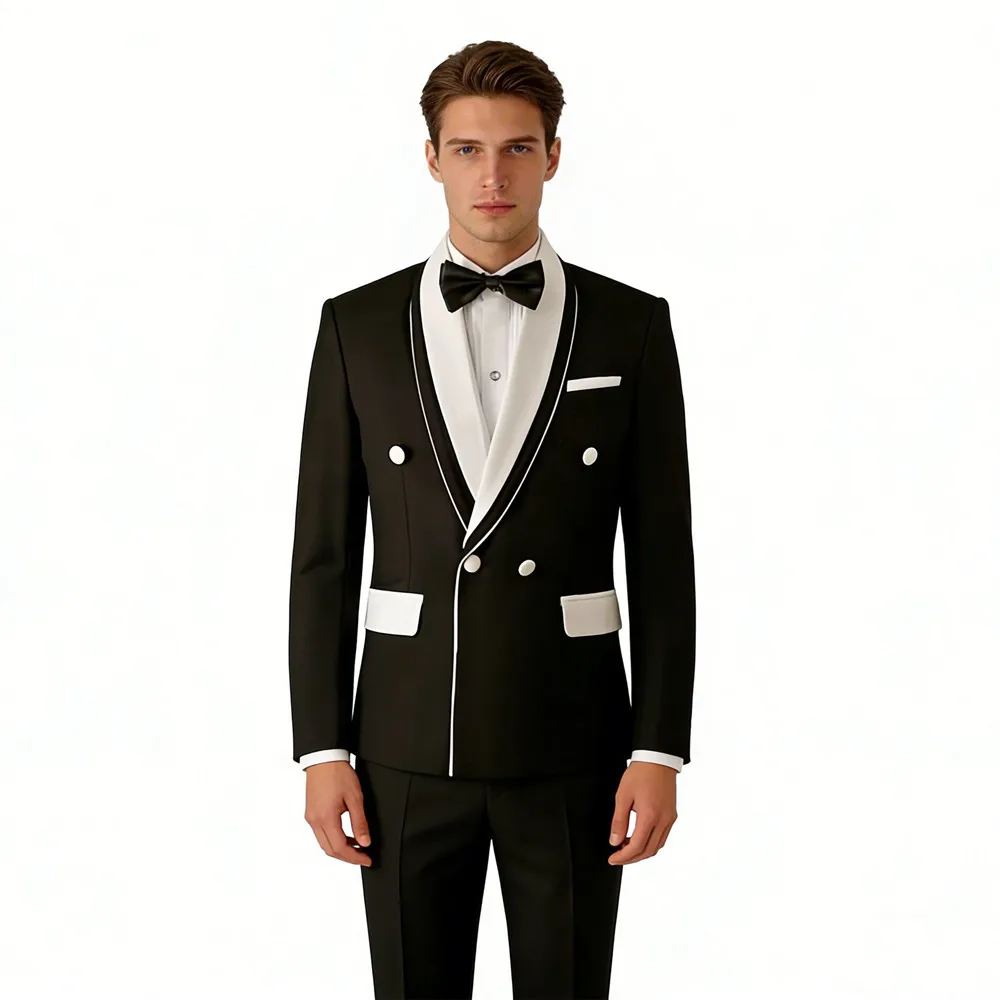 

Men's Black Suit Slim Fit Wedding Banquet Blazers Pants 2 Piece Set Evening Party Stage Host Singer Performance Costume