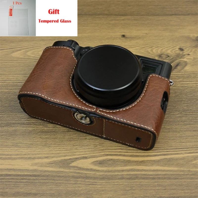 For Fuji FUJIFILM X100VI camera bag, micro-single camera leather case base, half set case + free tempered film