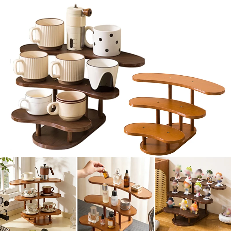

Multipurpose Wooden Shelf 3 Tier Space Saving Elegant Storage for Mugs Cosmetics Perfume Kitchen Coffee Station Bedside Table
