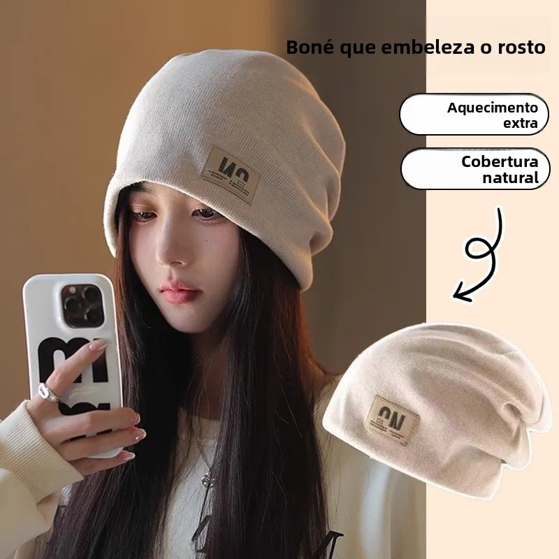 postpartum-knitted-woolen-hat-women's-autumn-winter-fashionable-face-slimming-head-cover-windproof-round-face-digital-toys