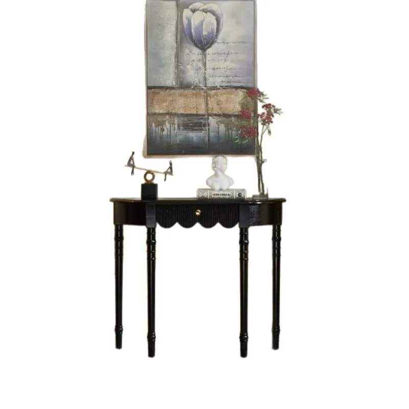 

French retro solid wood entrance table small apartment household wall decoration table