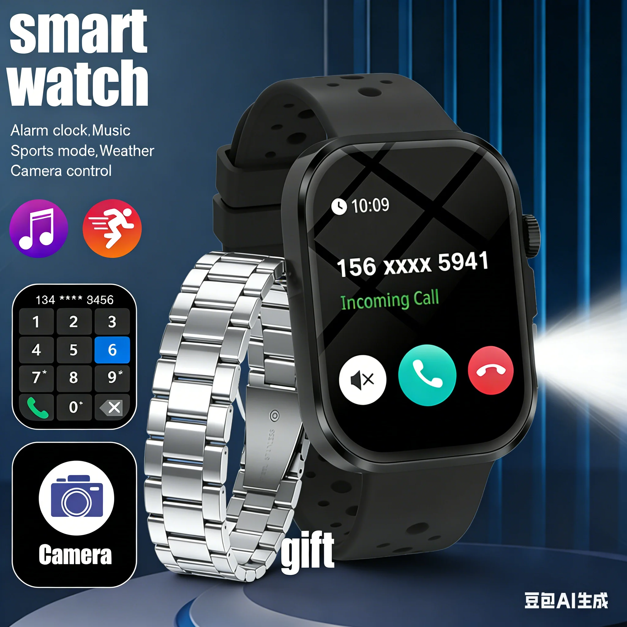 

Smart Watch Bluetooth Call Message Display Fitness Monitoring Bracelet Christmas Gift Suitable for Android iPhone