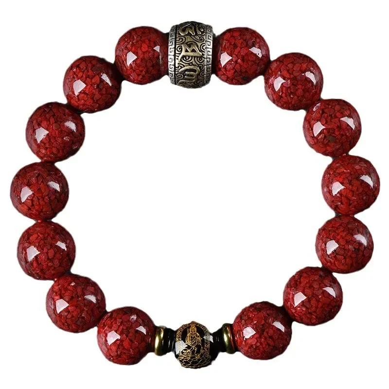 UMQ Crystal Cinnabar Bracelet Men and Women's Natal Year Zodiac Transparent Crystal Sand Bracelet Gift Prayer Beads Jewelry