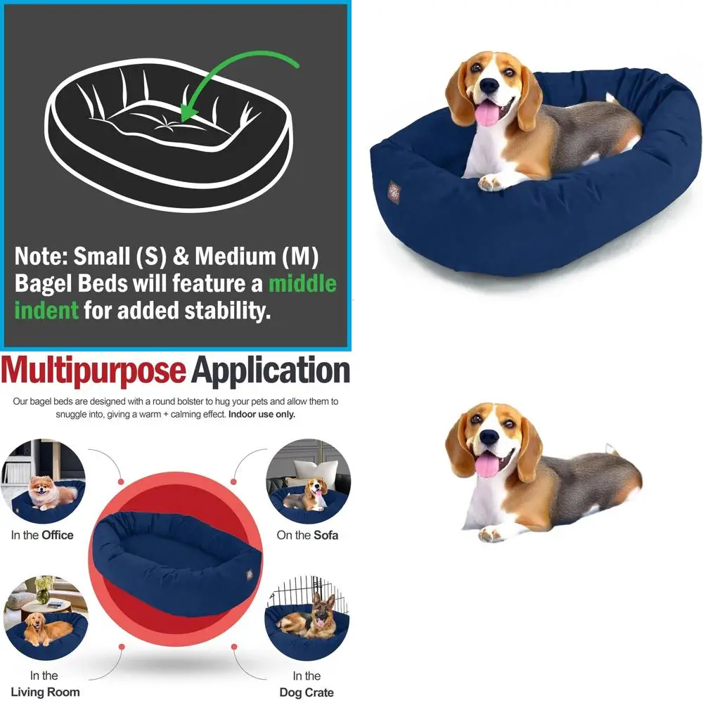 

32-дюймовая моющаяся замшевая лежанка для собак - круглая уютная лежанка с поддержкой для позвоночника для средних собак, темно-синяя