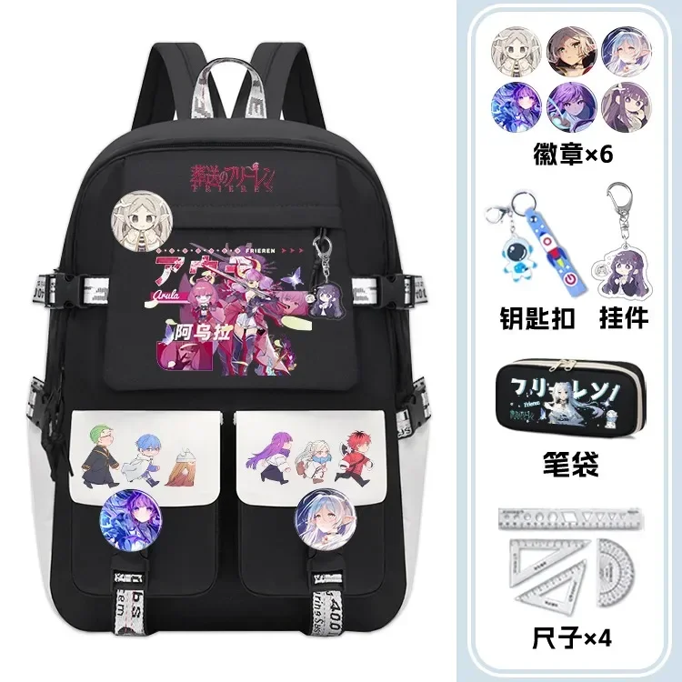 31×45×14cm Black White, Frieren: Beyond Journey's End, Sousou no Frieren, Anime, Student School Bags, Backpacks, Girls Boys