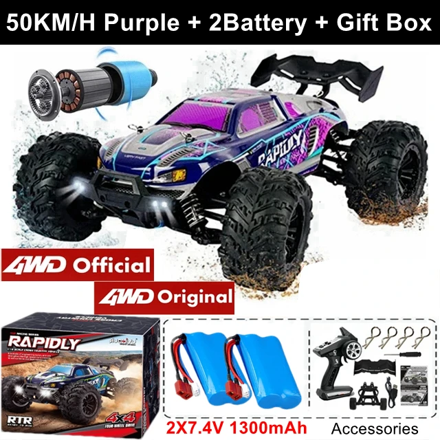 1:16 80 km/u borstelloze RC Drift auto met LED-verlichting 4WD elektrische hoge snelheid Racing afstandsbediening Monster Truck voor kinderen volwassenen