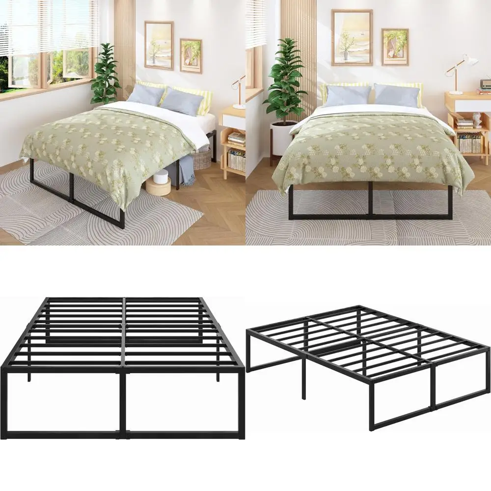 

18-дюймовая металлическая кровать размера King-Size с металлическими ламелями, не требует пружинного блока, тихая и простая в сборке, черная.