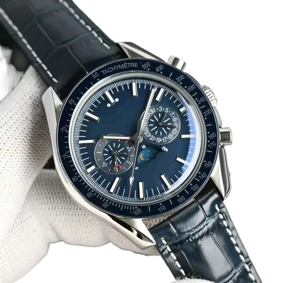 ساعة ميكانيكية أوتوماتيكية فاخرة MoonPhase من الفولاذ المقاوم للصدأ باللون الأسود والأزرق والسيراميك وزجاج الياقوت 42 مم حسب الطلب #4