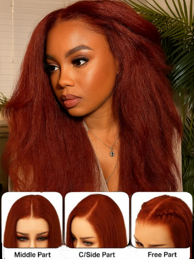 Peluca de cabello humano liso y rizado para mujer, densidad 180, marrón rojizo, Omber, 13x4, HD, Frontal de encaje, pelo brasileño sin pegamento, precortado