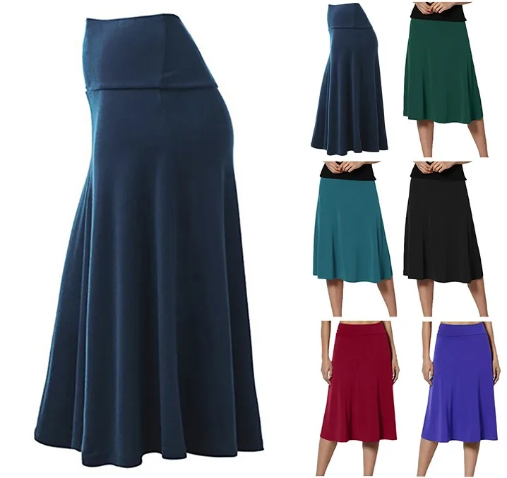 Women\'s Fashion 2024 Flowing Satin Midi Skirt Women Vintage Elastic High Waist Skirts Flared hem High Street Female Skirt