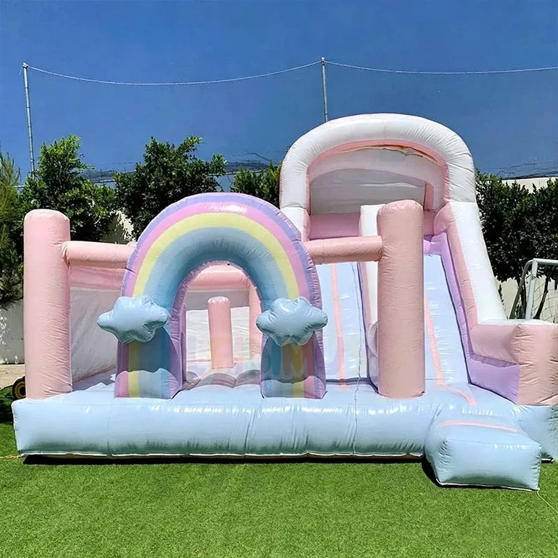 Luxury Commercial Rainbow Inflatables Bouncy Castle Combo Jumping Castle With Ball Pit Party Rental Bounce House for Kids
