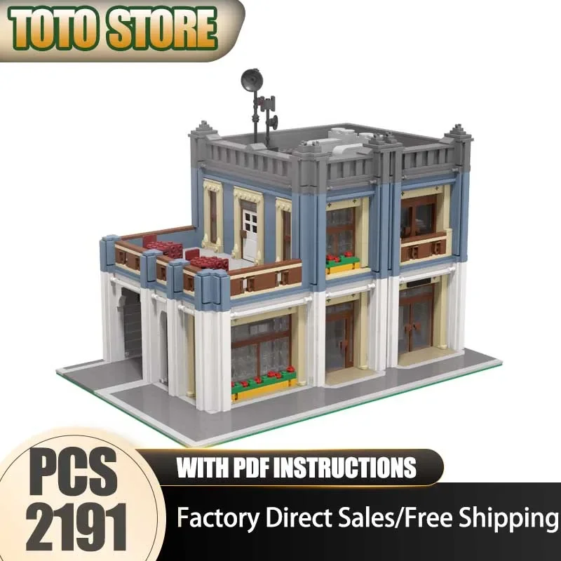 Street View Moc Building Blocks Police Station Buildings Model Technology Brick DIY Assembly Construction Holiday Toy Gifts