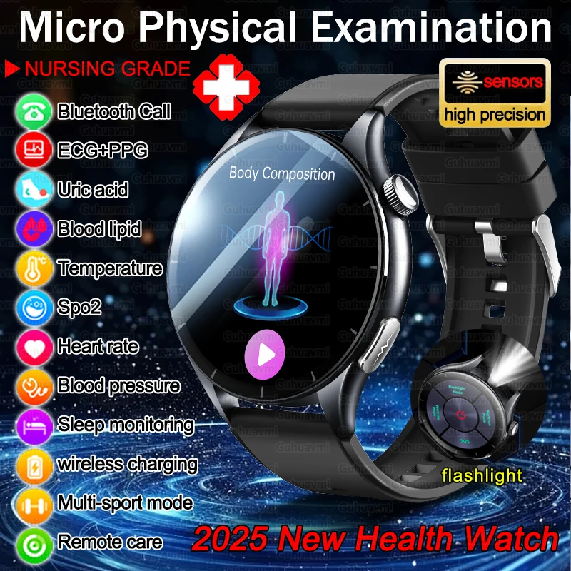 

2025 New Blood Lipids Uric Acid Health Smart Watch Precise Blood Pressure Body Analysis ECG+PPG NFC Bluetooth CallSmartwatch Men