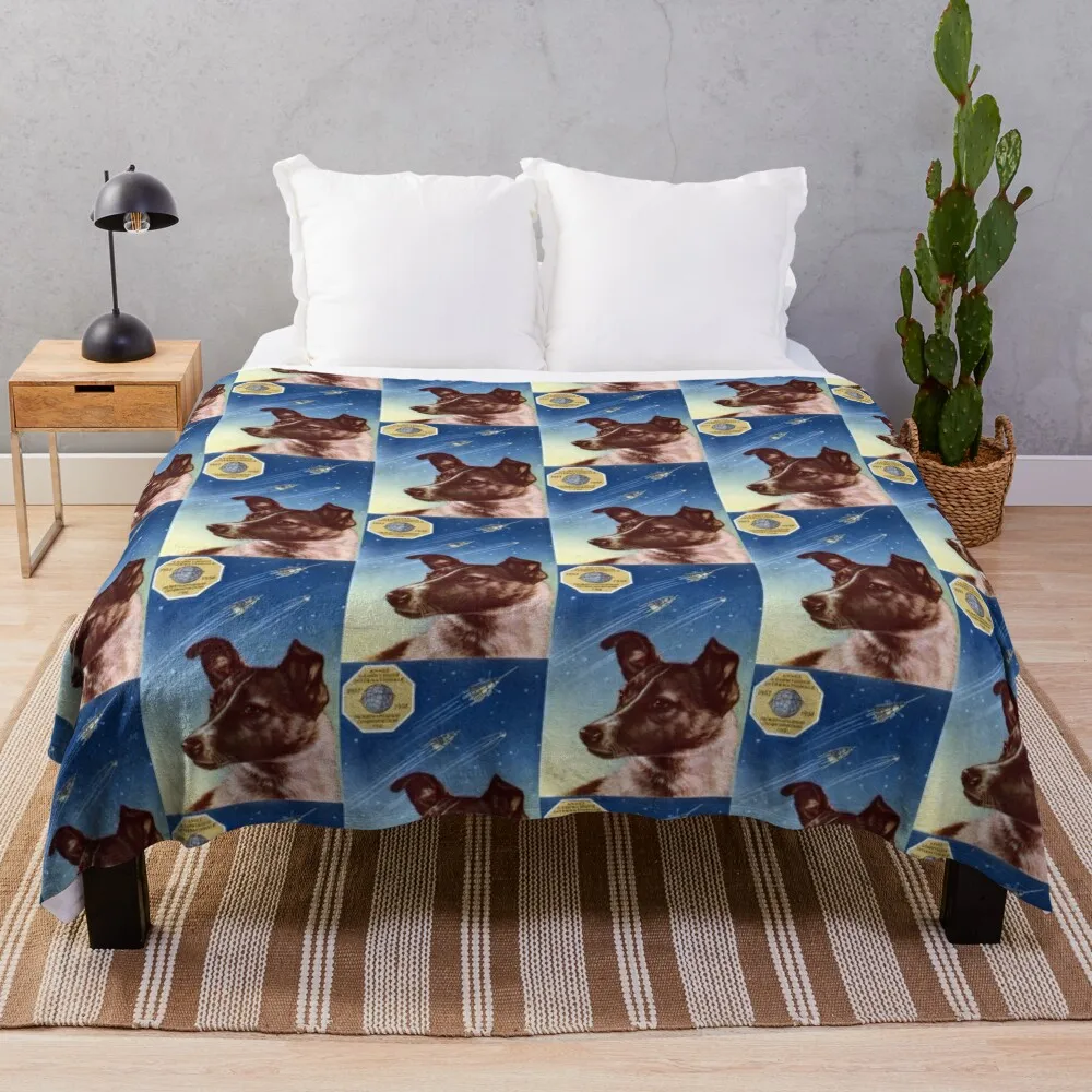 1958 Laika, First Dog in Space Throw Blanket Comforter Beach Retros Blankets