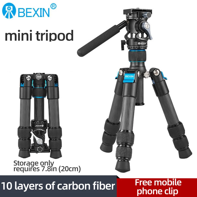 BEXIN Carbon Fiber Mini Tripod Extendable Feet Lightweight Compact Desktop Tripod for DSLR Camera Phone Magic Arm Accessories