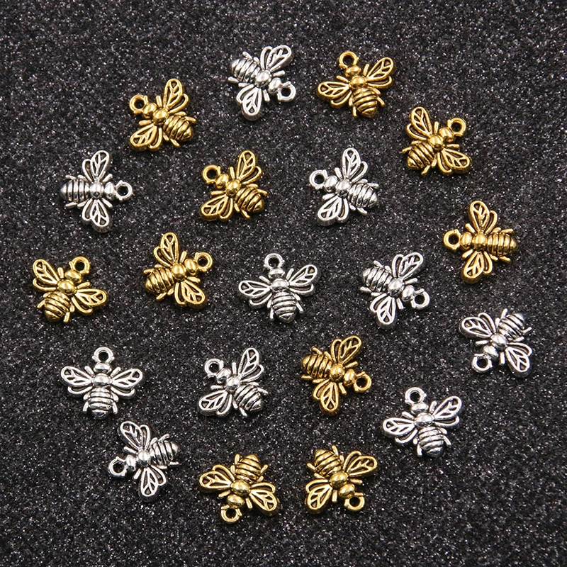 40PCS 12X13mm Wholesale Metal Alloy Simulation Small Bee Charms Animal Pendant For Jewelry Making DIY Handmade Craft