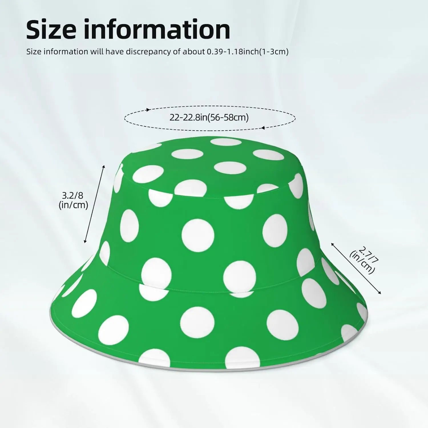 Green and White Polka Dot Print Reversible Bucket Hat Vacation Beach Outdoor Sun Hat for Women and Men