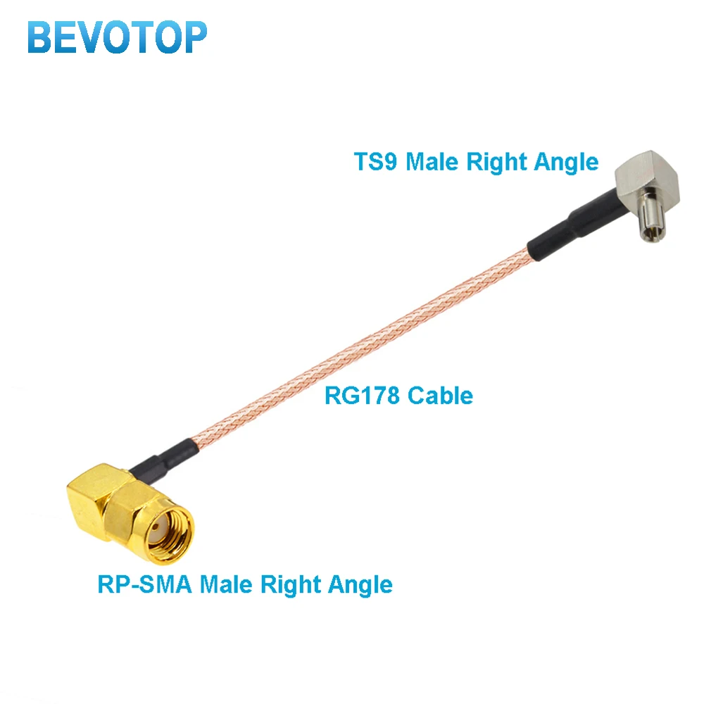 RG178 Cable RP-SMA Male Right Angle to TS9 Male 90° WIFI Antennna Extension Jumper 50Ohm Coaxial RF Cable Pigtail Adapter