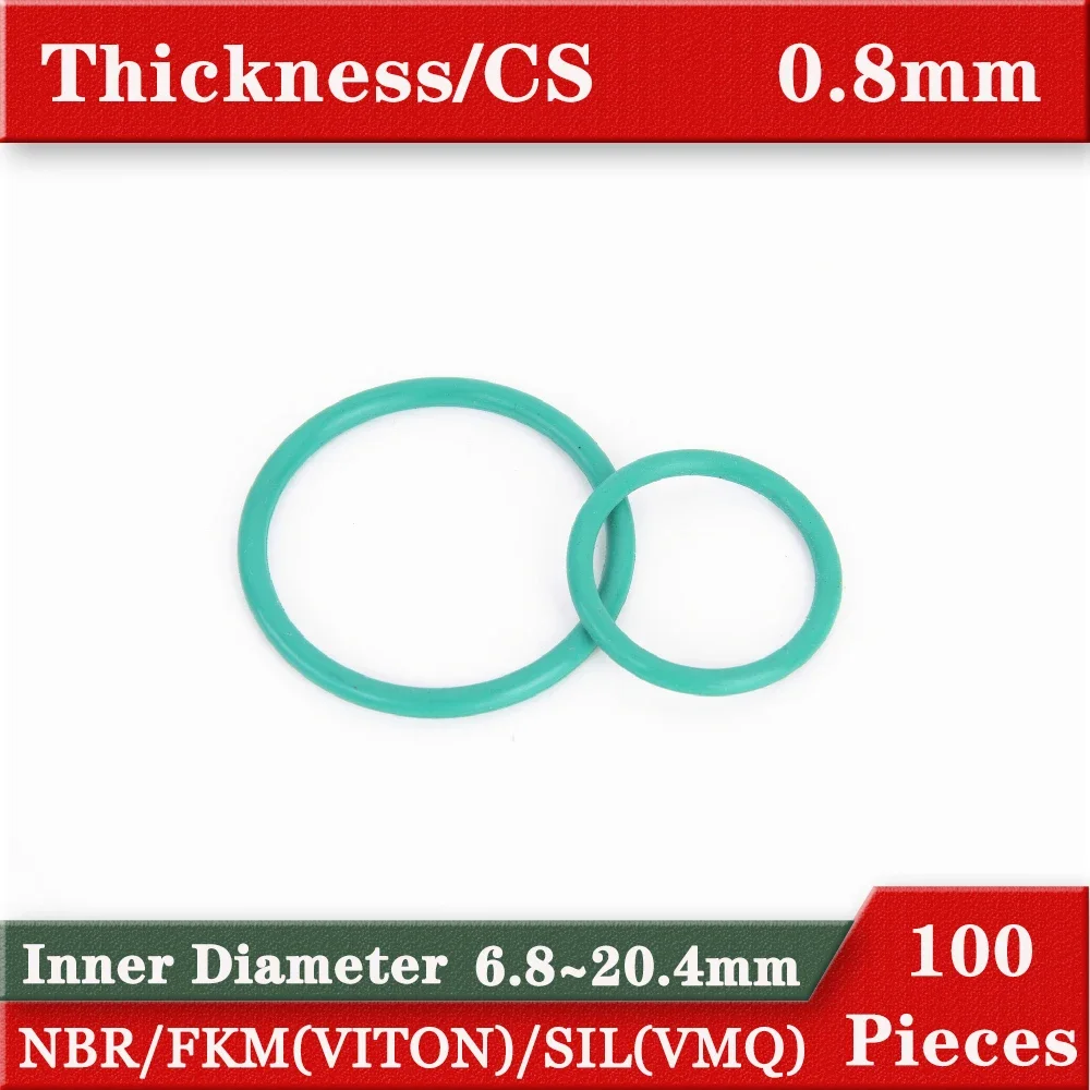 100PCS Select ID size 6.8-20.4 mm NBR VMQ FKM Rubber Silicone o Ring Gaskets CS 0.8 mm Oring Oil Gas Wear Resistant Rings Gasket