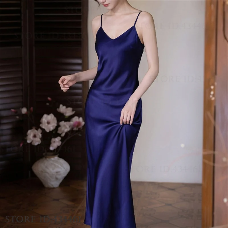 100% Silk Suspender Nightgown Sexy Mujer Lingerie Chemise Sleepwear Hollow Out Nightdress Nightwear Female Homewear Loungewear