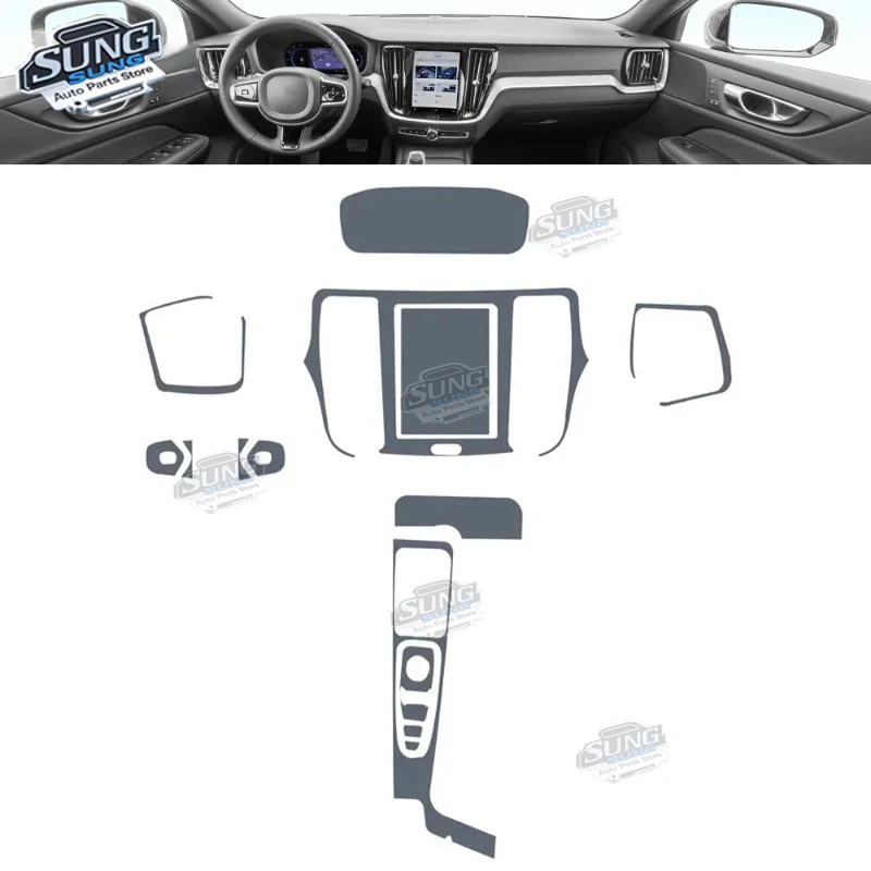2020-2024 For Volvo V60 TPU Car Interior PRE-CUT Protective Car Film Dashboard Gear Panel Center Console Anti-scratch Sticker