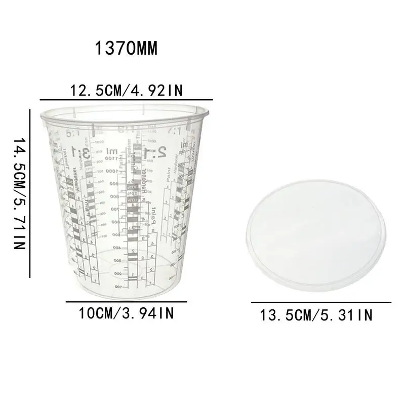 Taza calibrada para mezclar pintura, vasos de mezcla de pintura precisos transparentes de plástico con tapas para mezclar pintura y pigmentos, 1370ml, 10 Uds.