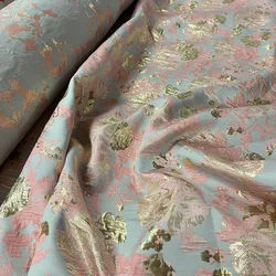 Embossed Jacquard Fabric Brocade Pink Rose Design Sewing Material Sofa Cheongsam Dress Garment Fabric 140cm Sold By Meter