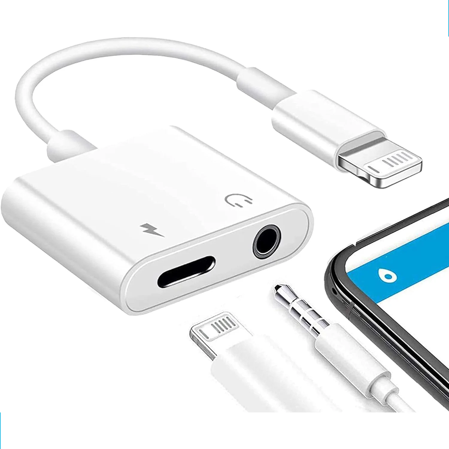 Divisor adaptador de auriculares 2 en 1 para iPhone, adaptador Lightning a 3,5mm, adaptador de carga 2 en 1, adaptador de Audio auxiliar para iphone 14