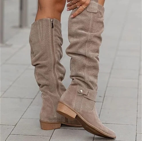 

Women's Suede Over-The-Knee Boots Ruched Desig Side Buckle Pointed Toe Low Heel for Effortless Casual Daily Autumn Fashion Looks