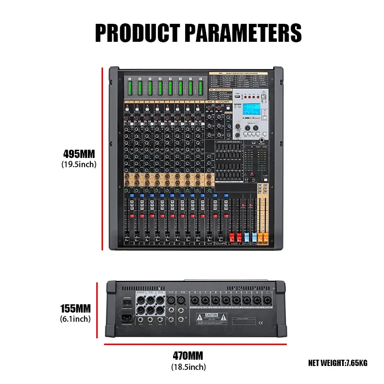 TFB-12 Professional 12 Channels Main Out-put Audio Mixer Effect Sound Mixer Dj Console Usb Interface Controller