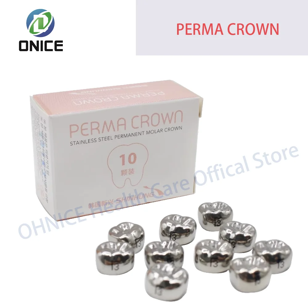 SHINHUNG Perma Crown Dental Stainless Steel Permanent Molar Crown for 6# Permanent teeth,Kit and Refill are available