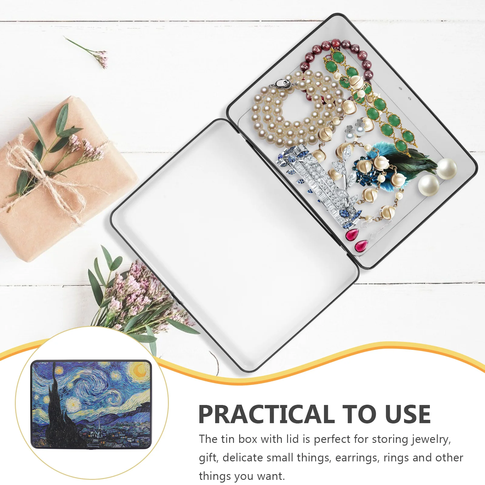 

Retro Tin Boxes with Lock Sturdy Storage Container for Jewelry Gifts Star Moon Night Large Keepsake Organizer Decorative Tin Box