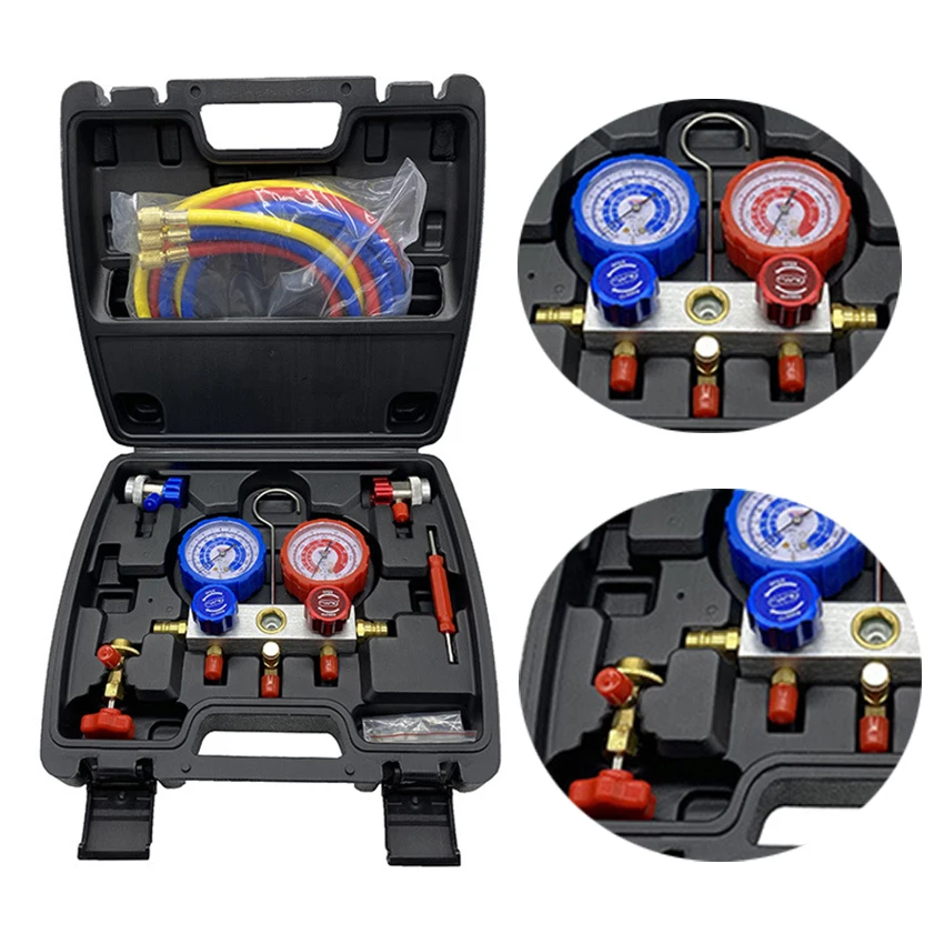 

Refrigeration Air Conditioning Manifold Gauge Maintenence Tools R134A Car Refrigerant Pressure Gauge Set with Carrying Box