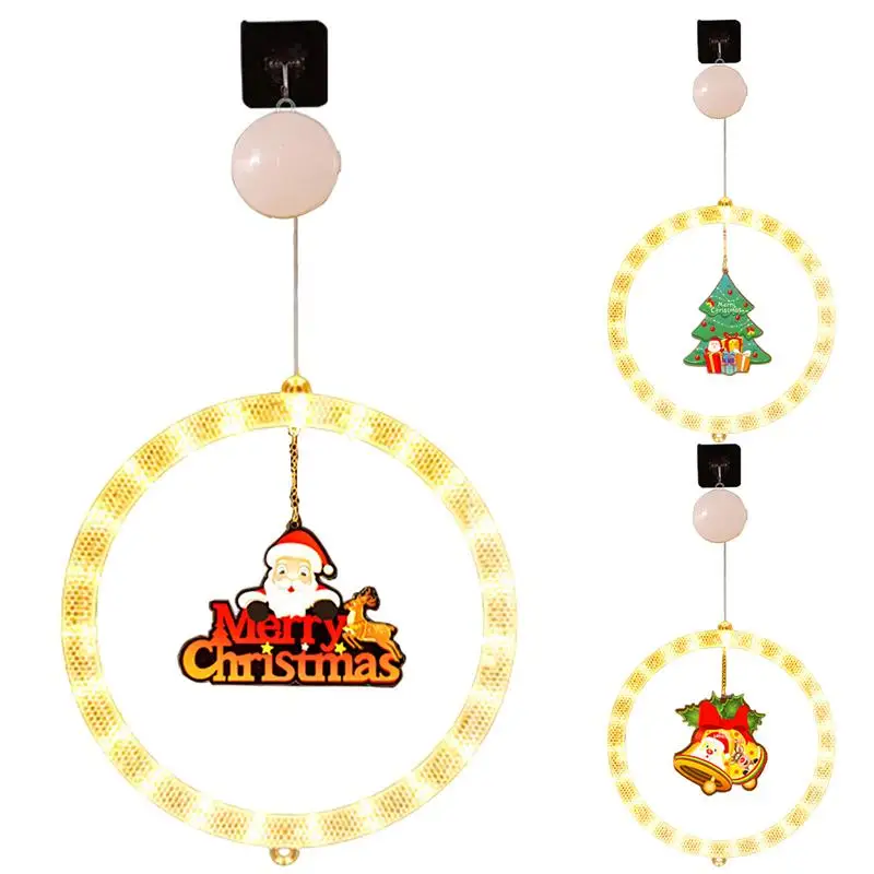 

Рождественские украшения, светодиодные рождественские гоночные огни для лошадей, силуэт окна, подвесные светильники, украшения с присоской, новогодний декор