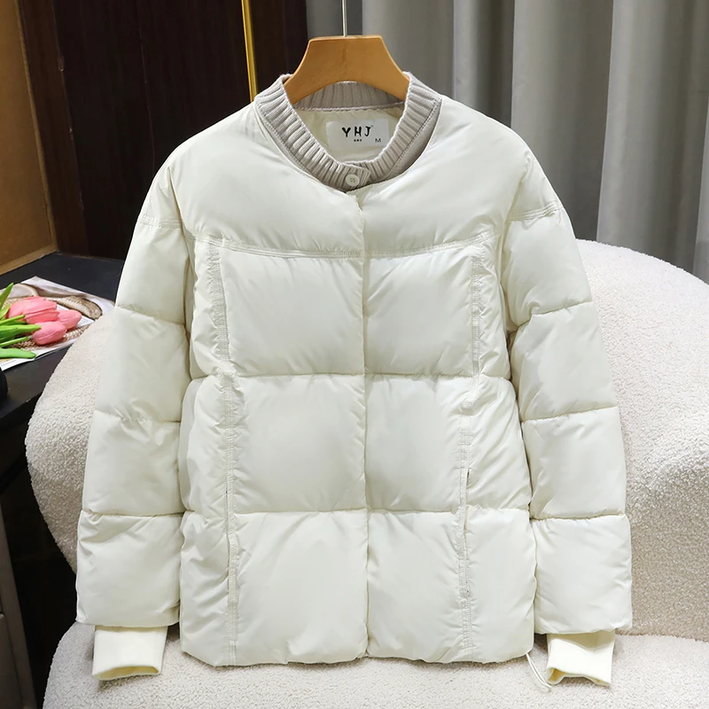 

Fake Two Pieces Knitted Spliced Cotton Jacket for Women Winter New Single Breasted Loose Warm Coat Lady Fashion Thicken Overcoat