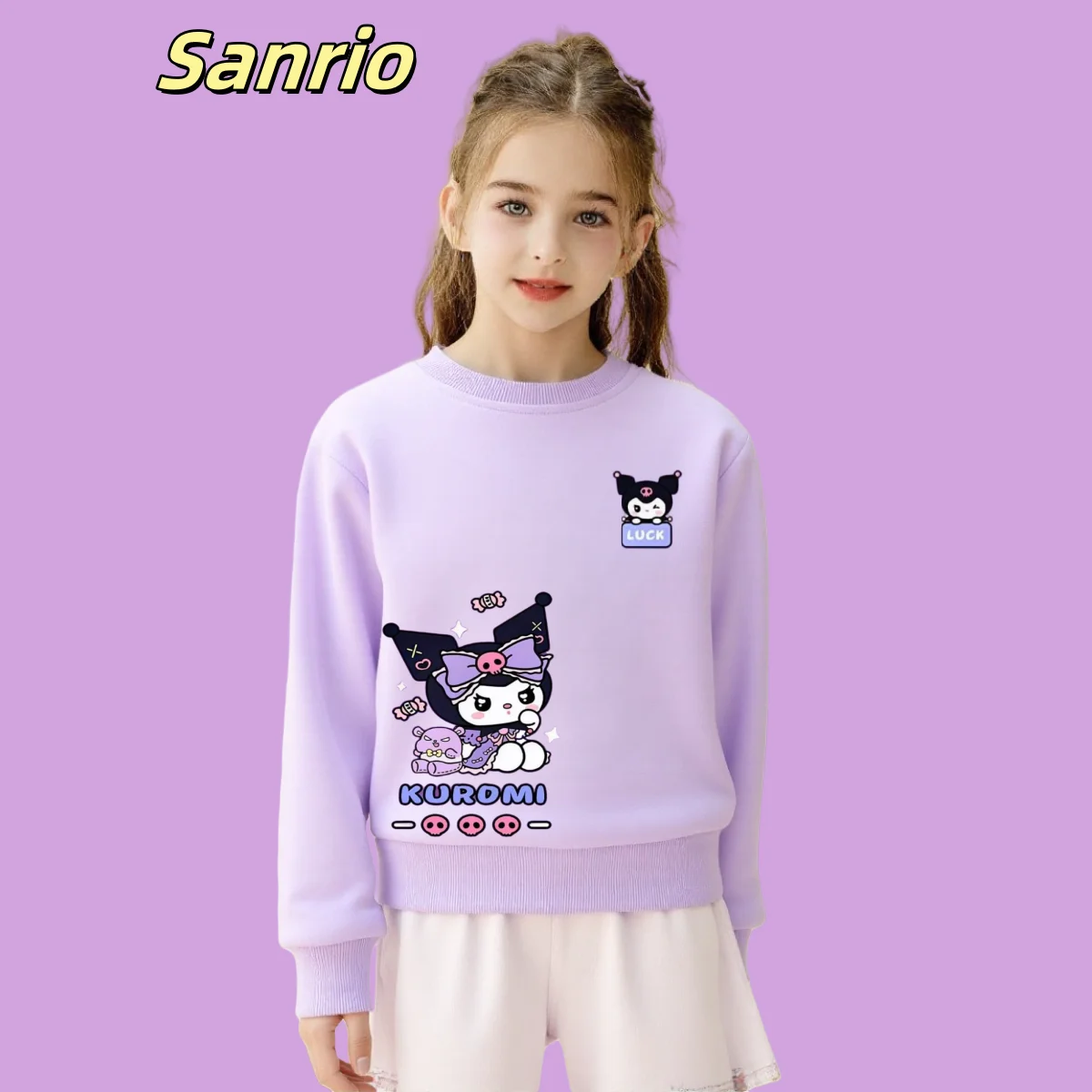 

Sanrio Autumn Baby Girls Clothes Kid Cartoon Kuromi Printed Sweatshirts Children Cute Pullover Long Sleeve T-shirts Top