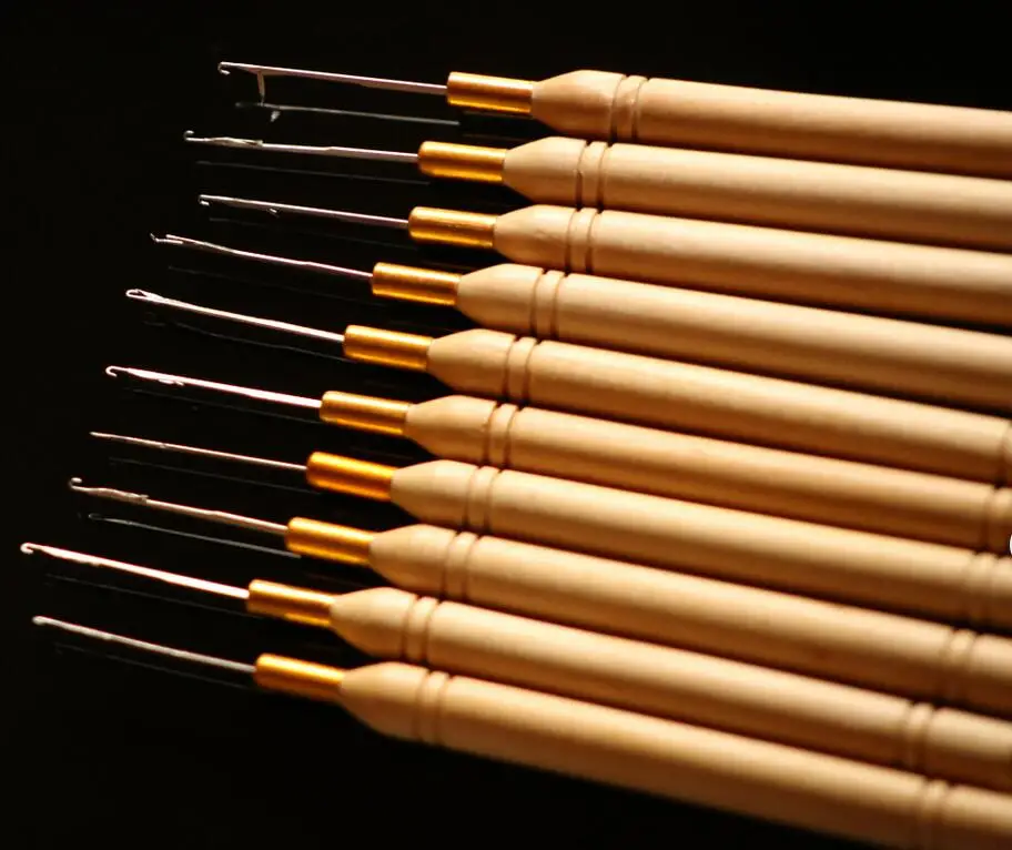 48  pieces per lot,  Micro Ring Hair Extension Wooden Pulling Needle Threader Feather Hook needle