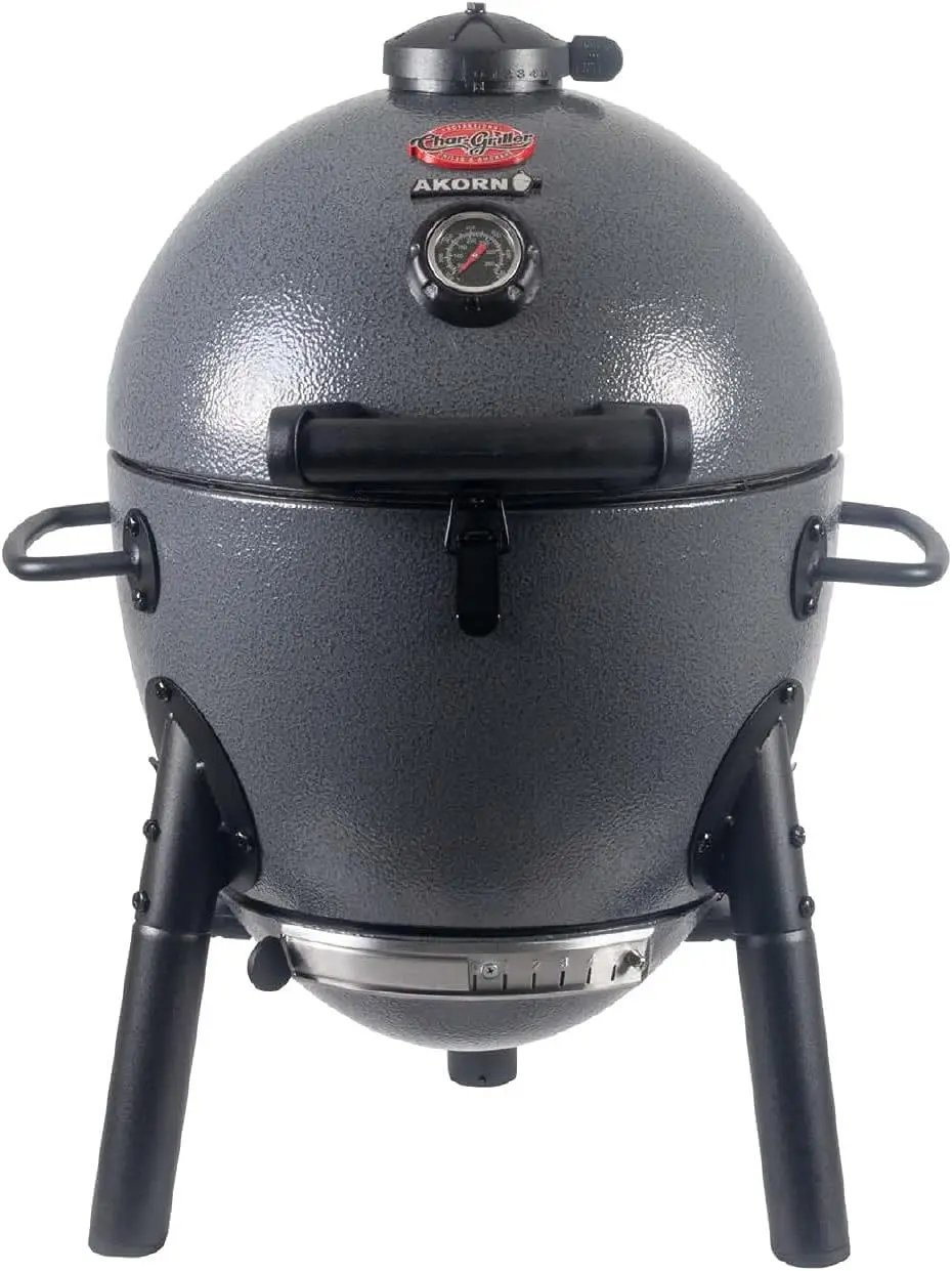 

® АКОРН ® Портативный угольный гриль-коптильня Kamado Jr. с чугунными решетками и запирающейся крышкой, 155 кв. дюймов для приготовления пищи