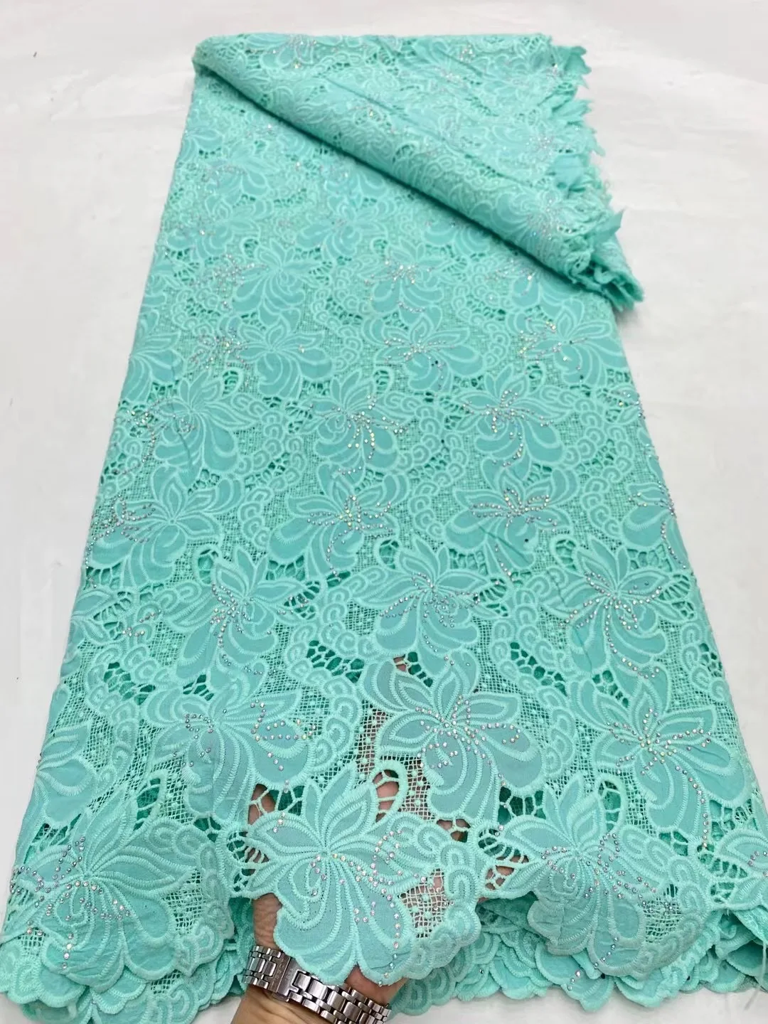 Nigerian Lace Fabrics 2024 High Quality African Lace Fabric Milk Silk Lace Guipure Cord Lace Fabric For Party Dress Sewing