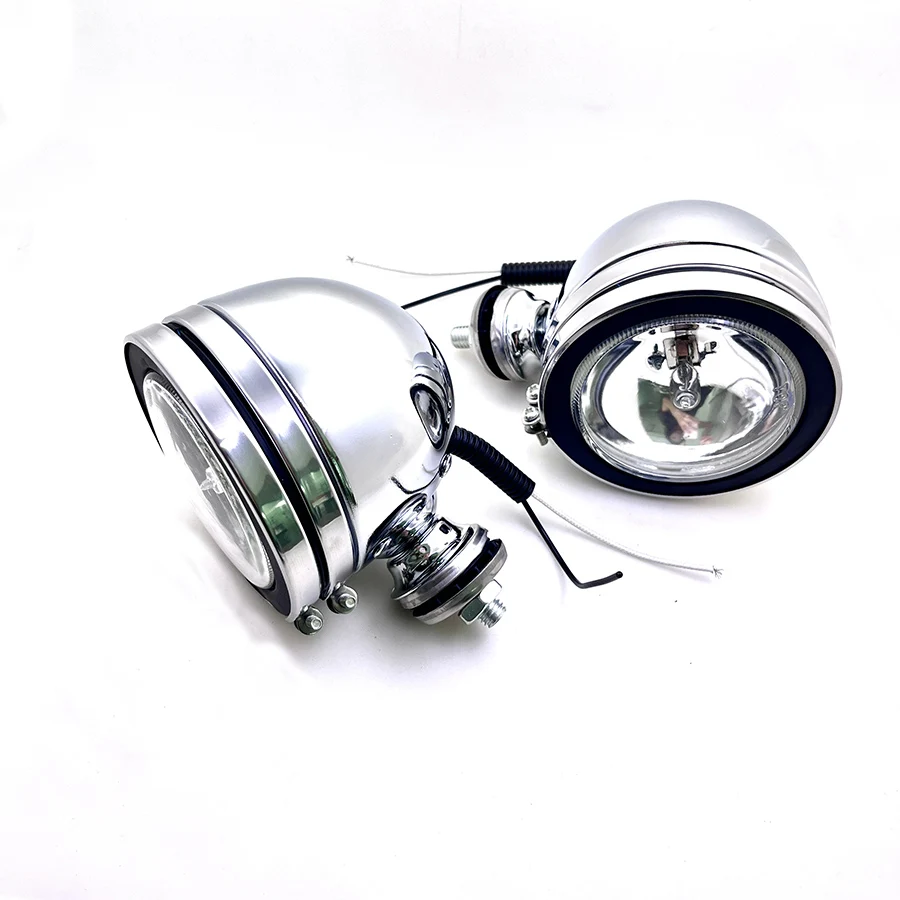 1PC Metal Chrome Universal Motorcycle Fog Light Front Driving Spot Auxiliary Lamp For Honda Shadow Yamaha V-stars Kawasaki