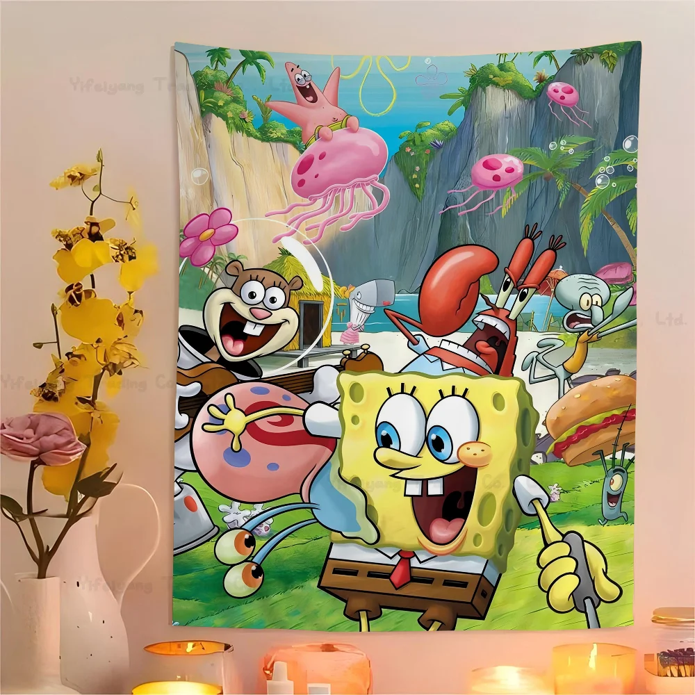 S-Sponge B-Bob Cartoon Hanging Bohemian Tapestry Hanging Tarot Hippie Wall Rugs Dorm Wall Hanging Home Decor