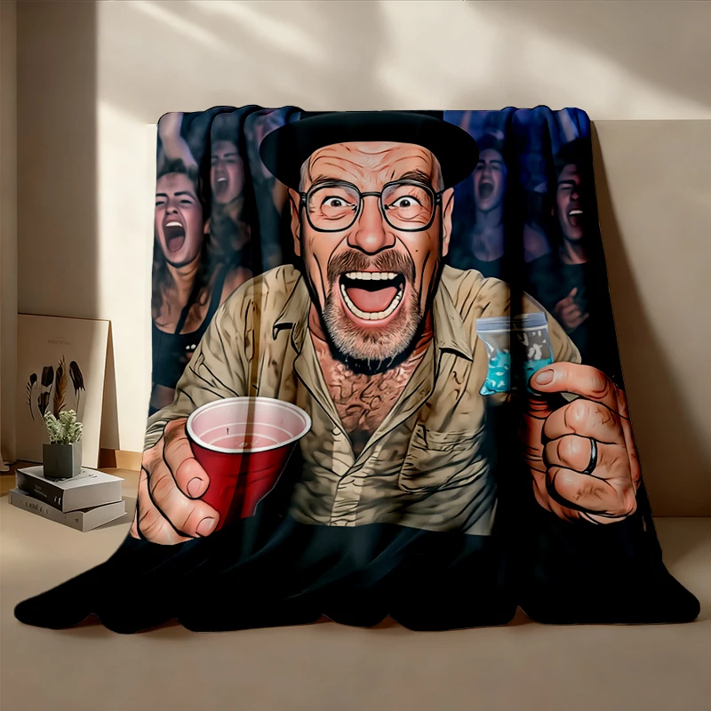 Walter White Party Flannel Throw, Funny Breaking Bad Heisenberg Cozy Blanket, Vintage 90s Bootleg Rap Style Warm Blanket