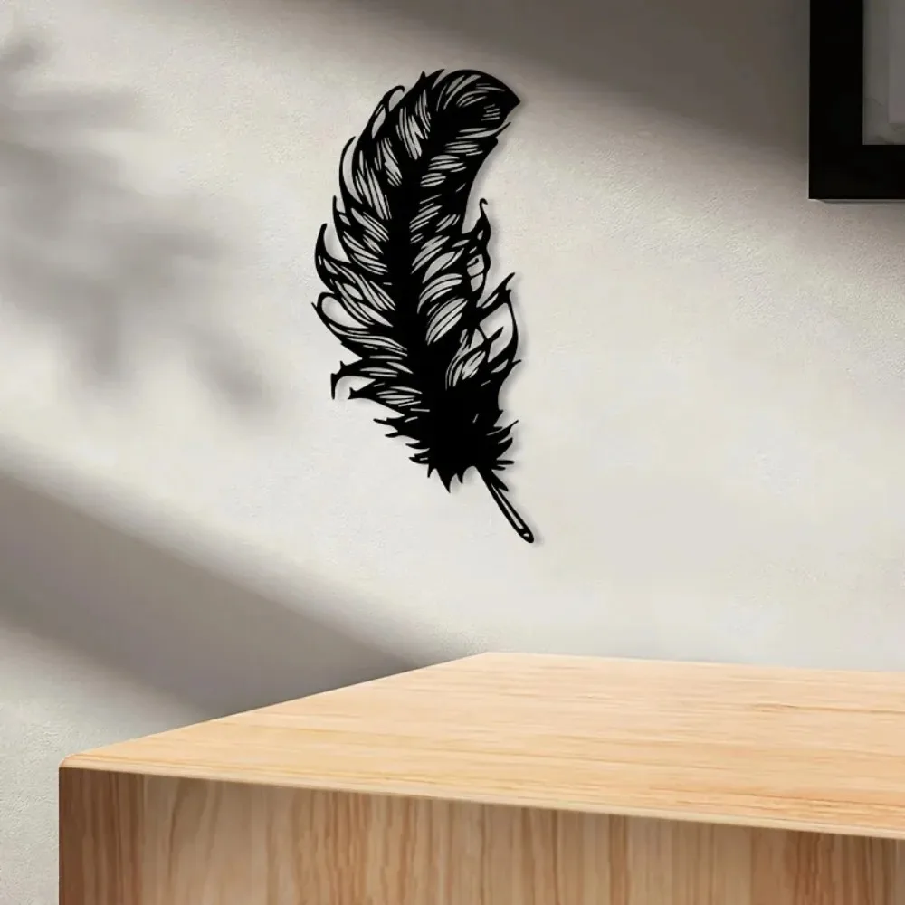 Vintage Iron Feather Wall Art, Black Metal Sculpture, Rustproof Home Decoration