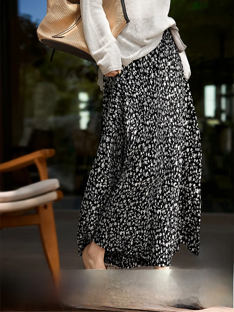 

Юбка миди А-силуэта с цветочным принтом, высокая талия, дышащий полиэстер, повседневная, для женщин